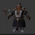 Bearded Dwarf Warrior In Scaled Armor Holding Battle Axe With Metallic Accents Fantasy Character
