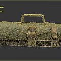 Green Canvas Utility Bag With Metal Handle And Leather Buckle Straps