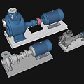 Industrial Equipment Pumps With Blue And Silver Components Mounted On Metal Base