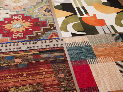 Square Rugs With Various Patterns Geometric Floral And Colorful Modern Designs 3d model