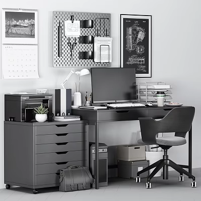 modern office desk and chair 3d model