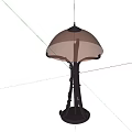 Beige Dome Shade Table Lamp With Curved Metal Stand And Spiral Accents