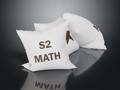 Three White Accent Pillows With S2 MATH Printed Letters For Home Decor 3d model