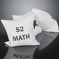 Three White Accent Pillows With S2 MATH Printed Letters For Home Decor 3d model