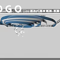 Modern Exhibition Hall Ceiling With Blue Circular Rings And White Decorative Lights