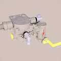 Gray Metal Mechanical Device With Pipe Connections Adjustment Knobs And Yellow Details 3d model