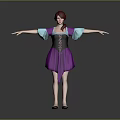 Red Haired Woman Wearing Purple Black Dress with Turquoise Sleeves and Black Corset
