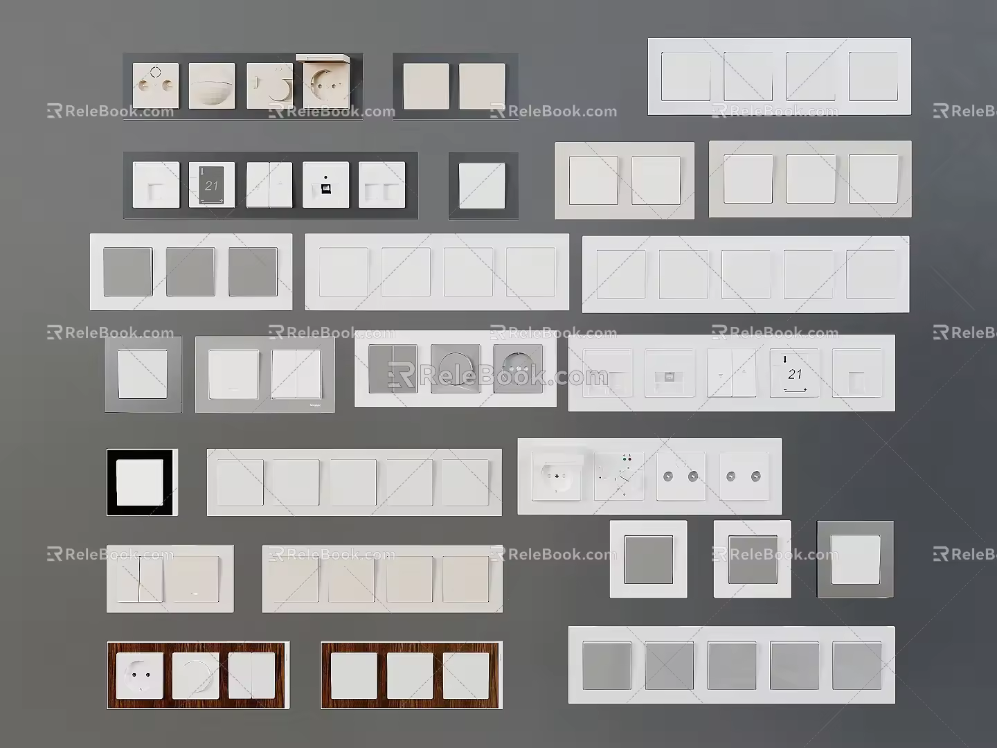 Modern switch switch socket combination single-open double-open three-open multi-open network socket type switch socket 3d model