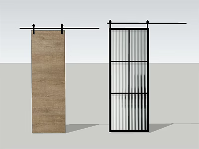 Barn Doors With Wooden Panel And Black Metal Frame Grid Design 3d model