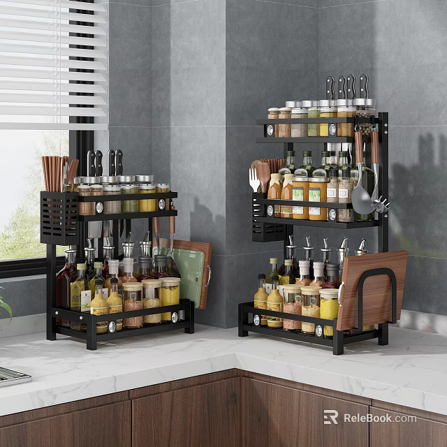 Black Bathroom Cabinet Rack Multi tier Storage Organizer For Kitchen Supplies 3d model 