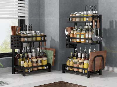 Black Bathroom Cabinet Rack Multi tier Storage Organizer For Kitchen Supplies 3d model