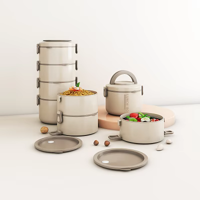 Stackable Insulated Tableware Set With Food Containers Lids And Nuts 3d model