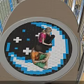 Kindergarten Outdoor Playground Featuring Slide Climbing Equipment Canopy Trees And Wooden Tiled Flooring