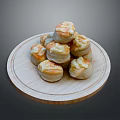 Freshly Baked Fluffy Golden Pastry Bites On Round Wooden Platter