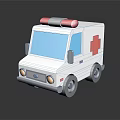 White Ambulance With Red Cross Symbol And Red Gray Roof Emergency Lights And Blue Windows