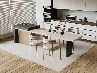 Modern Western Kitchen Bar Nakajima Dining Table and Chair Dining Island Table 3d model