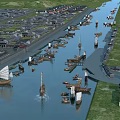 Ancient Architecture Complex In Water Town With Traditional Boats And River Canals