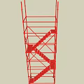 Red Industrial Stairs With Metal Scaffolding Frame And Support Structure 3d model