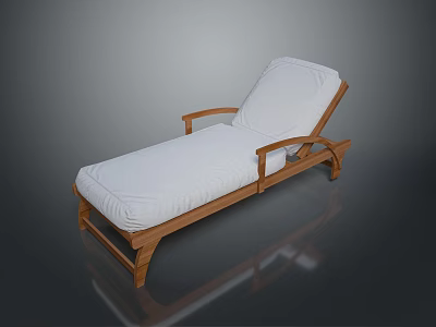Comfortable Wooden Frame White Cushion Outdoor Reclining Leisure Lounge Chair 3d model