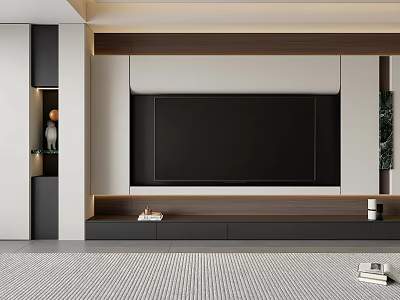Modern Minimalist TV Background Cabinet With Embedded Warm LED Lighting And Practical Storage Display Design 3d model