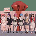 Female Models In Different Costumes With Red Bow And Sign Displaying All of my MODELS 3d model
