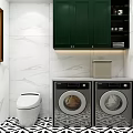 Modern Luxury Dark Green Bathroom With Oval Gold Mirror White Vessel Sink And Tall Cabinets