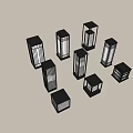 Modern Minimalist Outdoor Lights With Square Rectangular Grid Patterned Shades Dark Exterior And Warm Glow 3d model