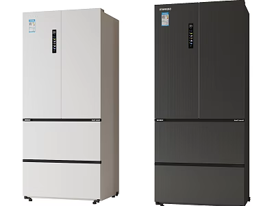 Multi door White and Black Refrigerator Freezer with Modern Sleek Design and Stylish Finish 3d model