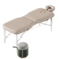 Beige Foldable Massage Table With Leather Surface And Matching Stool