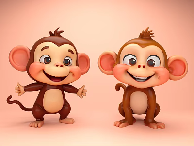 Two Cute Cartoon Reptiles With Smiling Faces And Open Arms On Pink Background 3d model