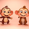 Two Cute Cartoon Reptiles With Smiling Faces And Open Arms On Pink Background