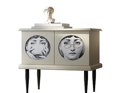 Artistic Console Cabinet Sideboard With Double Doors Circular Face Hand Designs And Sculpture On Top 3d model
