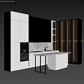 Modern Kitchen Interior With Wooden Black Cabinets Marble Island And Glass Elements