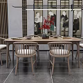 Japanese Dining Table and Chair Combination Dining Table and Chair 3d model