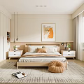 Modern Bedroom Interior With Wooden Bed Nightstands Decorative Painting And Rug