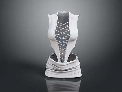 White Sleeveless Fashion Top With Crisscross Lace Up Front Design And Modern Silhouette 3d model