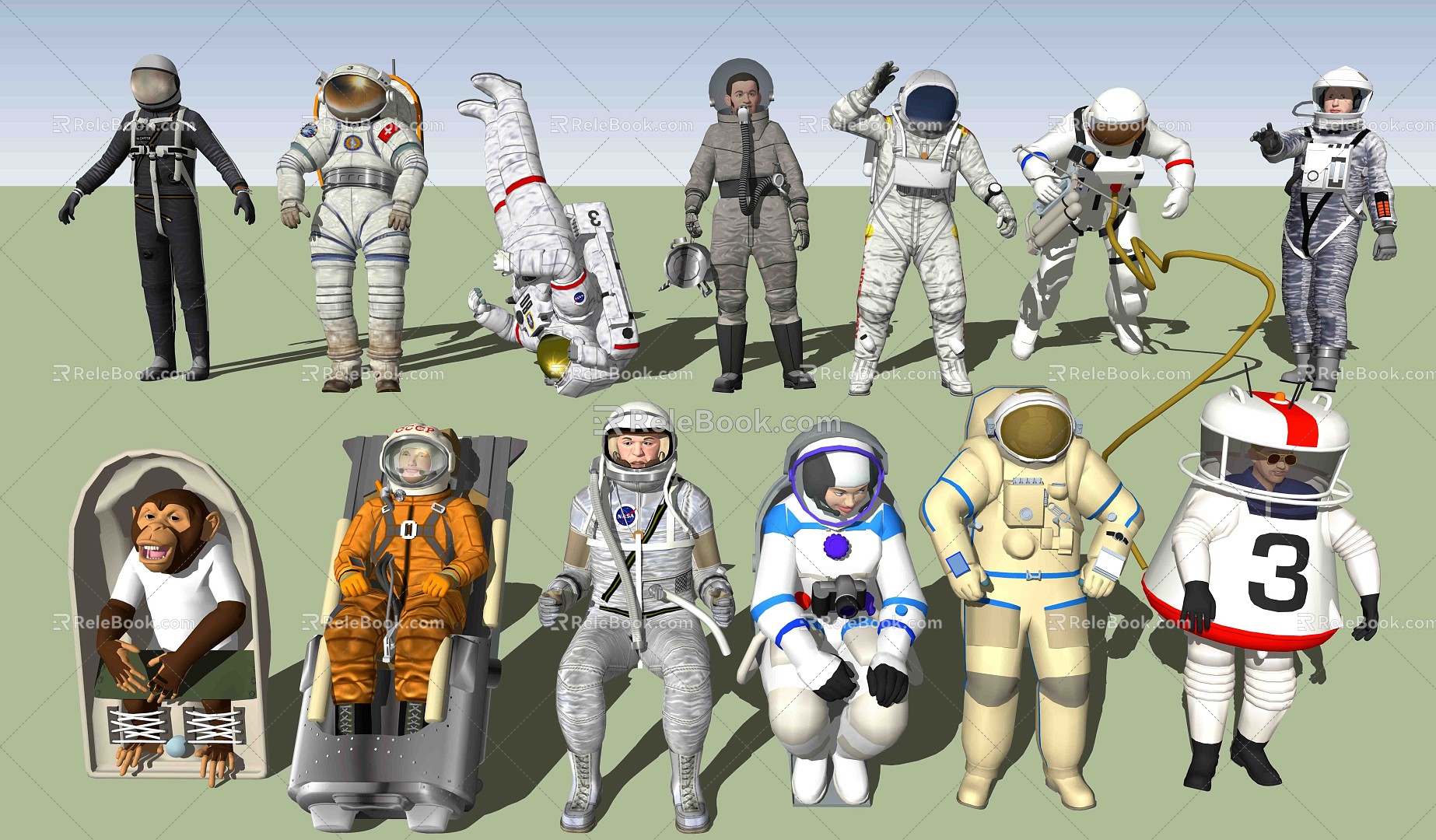 Modern astronaut astronaut astronaut character combination 3d model