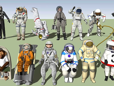 Diverse Men Portrayed As Astronauts In Various Spacesuit Designs And Poses 3d model