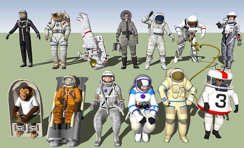 Modern astronaut character combination 3d model