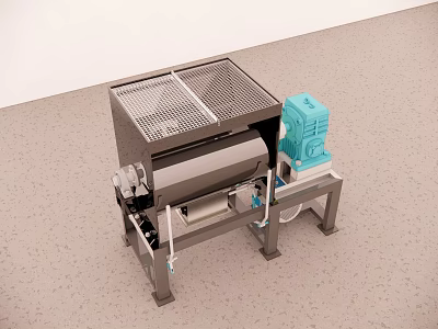Industrial Equipment Stainless Steel Mixer With Blue Electric Motor And Heavy Duty Metal Frame 3d model
