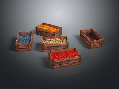 Wooden Storage Boxes With Colorful Items For Practical Household Organization 3d model