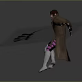 Mysterious Dynamic Warrior Holding Sword Brown Coat Purple Vest Pink Energy Effect And Armored Legs