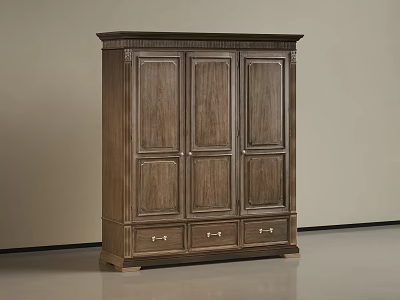 Classic Wooden Wardrobe With Three Doors And Three Drawers Elegant Design 3d model