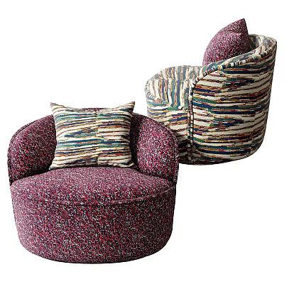 Modern Single Sofa With Colorful Striped Cushion And Patterned Upholstery Design 3d model