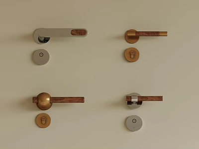 Various Door Handle Designs Including Lever And Knob With Brass Silver Finishes 3d model