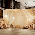 Luxury Photo Check In Spot With Floral Decor Soft Lights And Elegant Curved Design