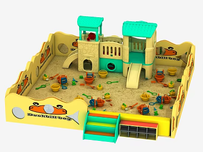 Colorful Kids Outdoor Sandpit Play Equipment with Slide Toys Storage and Canopy 3d model
