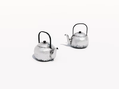 Decorative Silver Teapots With Vintage Metal Handles And Shiny Finish 3d model