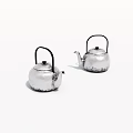 Decorative Silver Teapots With Vintage Metal Handles And Shiny Finish