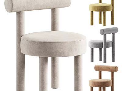 Modern Accent Chair Featuring Round Velvet Seat And Cylindrical Legs In Multiple Colors 3d model